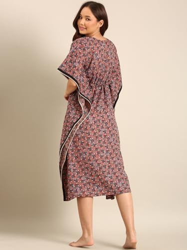 Image of Rupa Jon Aishwarya Women Full Length Printed Kaftan Nighty in Premium Cotton Blend Fabric, Night Dress, Maxi Nighty for Comfortable Everyday Wear