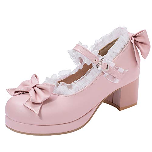 Caradise Womens Cute Cosplay Shoes Mid Chunky Heel Mary Jane Platform Pumps
