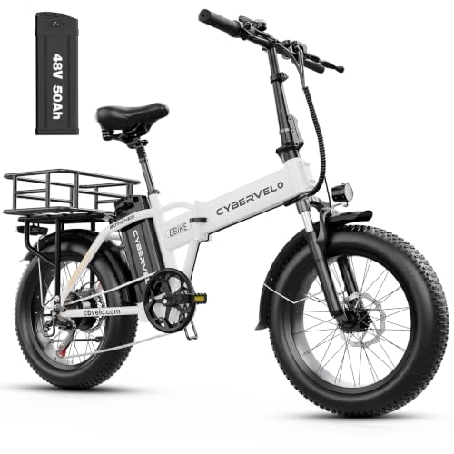 Image of Cybervelo 750W Folding Electric Bike, 48V 20.8AH /50AH Large Removable Battery E-Bike, 80 Miles Max Range, 20 inch Fat Tire Electric Bike for Adults, Adult Electric Bicycles for Commute