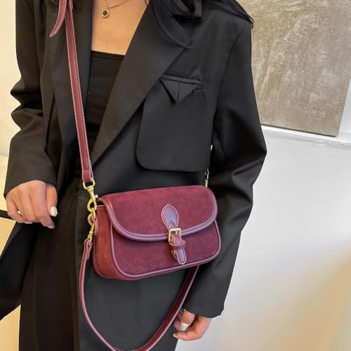 Brown Suede Bag for Women, Burgundy Fall Wine Purse, Trendy Small Crossbody Bag Satchel4