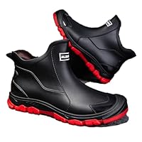 FREECOZYER Mens Wellington Waterproof Rain Boots Outdoor Garden Short Ankle Wellies Chelsea Booties Rain Shoes for Adults(Black-Red,UK 10)