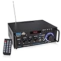 Pyle 200W Stereo Power Amplifier with Bluetooth - Dual Channel Audio Receiver - LED Display - RCA - USB - SD - MIC IN - FM Radio - AUX Input - Perfect for Home & Computer Audio - PDA29BU.5