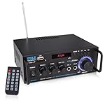 Pyle Stereo Power Amplifier 200 W Peak w/ Bluetooth Wireless, LED Display, Dual Channel Audio Stereo Receiver w/ RCA, USB, SD, MIC in, FM Radio, Perfect For Home Computer via RCA - PDA29BU.5