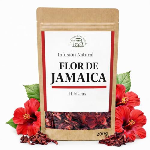 Flor de Jamaica 200 g – Té de Hibisco Natural para Adelgazar – Infusión Detox Diurética para Retención de Líquidos y Barriga Hinchada – Agua de Jamaica Fría o Caliente – La Tetera de la Abuela