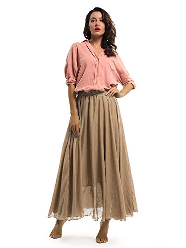 Phorecys Women'S Casual Long Maxi Skirt Cotton Elastic Waist Boho Goth Fairy Renaissance Weekend Skirts Dress Off White 105Cm Length thumb #3
