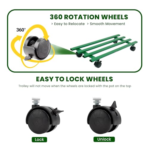 Image of Urban Plant Caddy with Wheels, Heavy-Duty Rolling Stand for Indoor and Outdoor Planters, Sturdy Design, Perfect for Home and Garden Decor (Green Rectangular - Pack of 4)