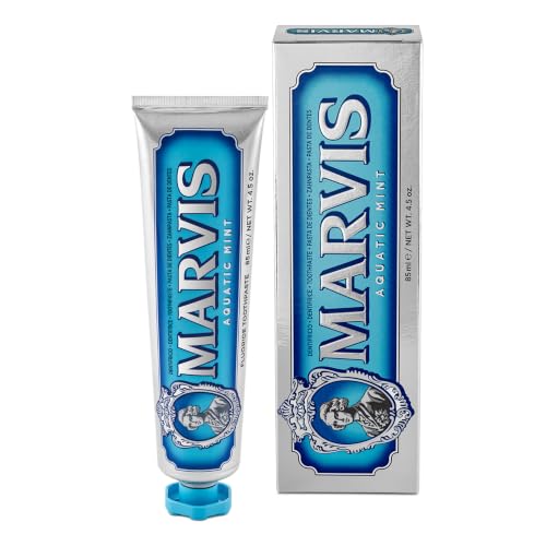 Image of Marvis Aquatic Mint Toothpaste, 1 x 85 ml | Helps Remove Plaque, Promotes Healthy Gums, Prevents Tooth Decay, Long-Lasting Freshness, Sensational Flavour, For Adults