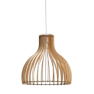 LUSSIOL, Luminaire Helsinki M, abat-jour design en lamelles de bois naturel, ampoule culot E27 x 60 W maxi, diam. 36 x H. 36 cm, câble blanc fourni, idéal pour salon, chambre, couloir, restaurant, bar