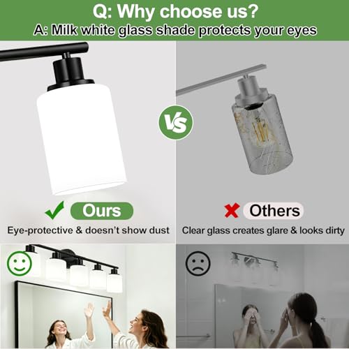 Image of 5-Light Bathroom Light Fixtures, Black Modern Vanity Lights with Milky White Frosted Glass Shades, Bathroom Wall Lamp, Clear Glass Shade, for Mirror, Living Room, Kitchen, Hallway, Cabinet, Porch