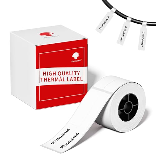 Image of Phomemo White Cable Labels Tape for M110 /M100 /M220 /M108 /M160 Label Printer,1 inch x 1.5 inch + 1.6 inch T (25x38+40mm) Self-Adhesive Cable Label Refills for Office, Home, School,Factory Circuit Box