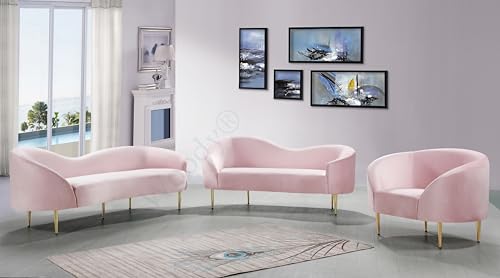 Image of Rosewood Luxury Curved Sofa in Premium Velvet-Fabric | Solid Wood Structure | High Density Foam | Sturdy Golden Legs | Comfortable & Stylish Couch for Modern Living Room (Pink, 2 Seater)