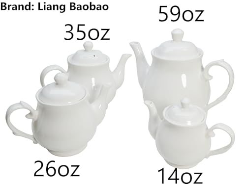 Image of White Porcelain Teapot, Lotus Tea Pot Coffee Tea Water Pot Vintage Ceramic Gooseneck Kettle (35oz)
