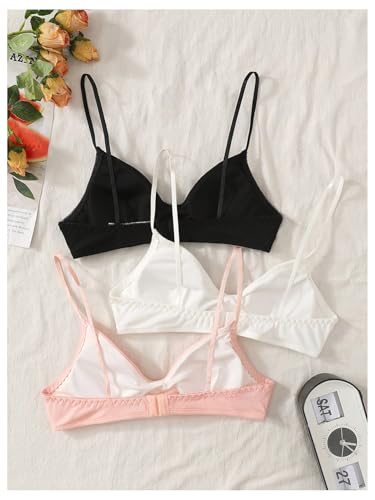 OYOANGLE Girl's Training Bras Spaghetti Strap Padded Bralette Ribbed Comfy Sports Bra 3 Pack2