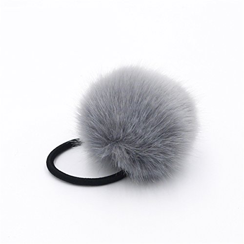 2pcs Elastic Hair Ties with Faux Fur Pom Pom Balls - Ponytail Holders and Hair Accessories