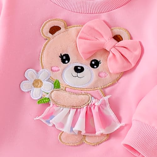 Image of Baby Girl Clothes Fall Winter Long Sleeve Bear Cartoon Sweatshirt Flare Pants Bow Headband Set 6 Months-4 Years Old