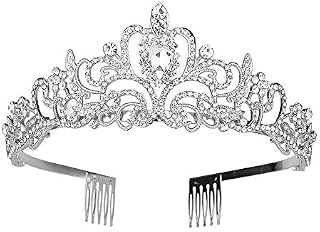 Tiara Crown Crystal Rhinestone Bridal Princess Headband with Comb for Women (Silver)