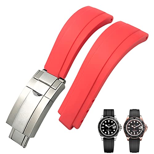 Bracelet de montre 20mm 21mm SAAWEE silicone caoutchouc type Oysterflex Daytona rouge
