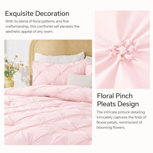 Image of BEDELITE Twin Comforter Set Baby Pink,Lightweight & Soft Comforter | Pintuck Boho Bedding, Warm & Cute Bed Set for All Season,With 1 Pillowcase