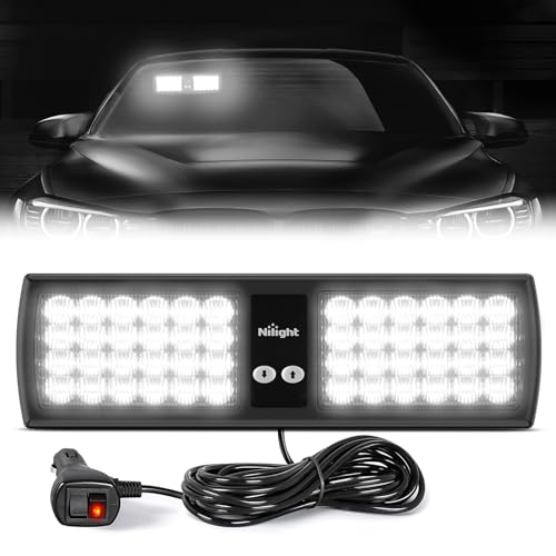 Nilight White 48LED Visor Strobe Lights Interior Windshield Emergency Warning