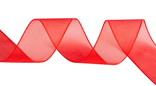 TEKDEERE 25mm Sheer Organza Ribbon,Red Shimmer Chiffon Ribbon for DIY Crafts Wedding Party Decorations Gift Wrapping Bridal Bouquets (45M) - Image 3