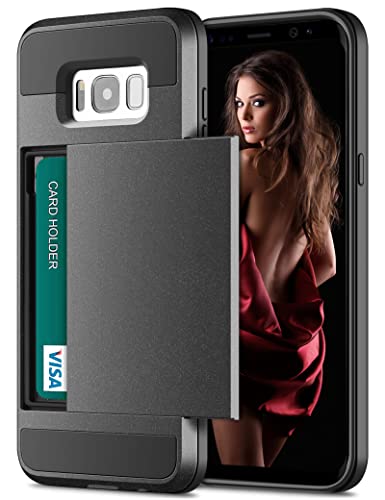 Vofolen Sliding Cover for Galaxy S8 Plus Case Wallet Card Holder ID Slot Pocket Heavy Duty Protection Dual Layer Protective Hard Shell Rugged Bumper Armor Case for Samsung Galaxy S8 Plus Matte Grey