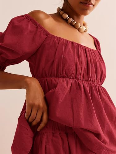 Image of Tankaneo Womens 2 Piece Outfits Summer Square Neck Short Puff Sleeve Babydoll Tops and Shorts Matching Set