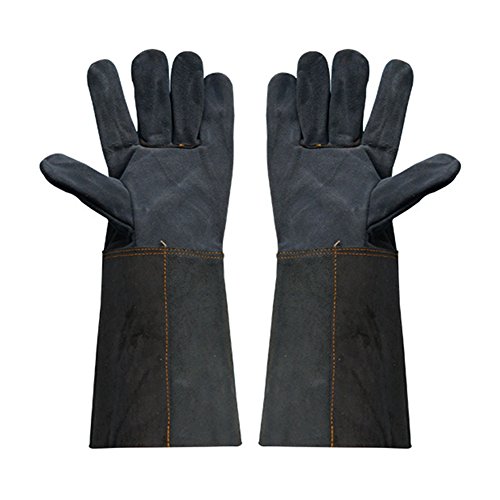 Preisvergleich Produktbild Leder-Schweißhandschuhe, lange Ärmel, Anti-Flecken, Hitzebeständig, kratzfest, Arbeits-Schutzhandschuhe, schwarz