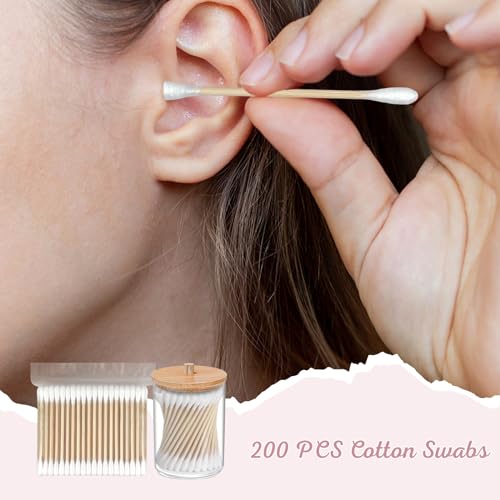 423 Pcs Guest Bathroom Essentials Kit – Guest Bathroom Toiletries Set with 100 Cotton Rounds, Balls, 200 Swabs, 20 Floss Picks, 2 Qtip Holder Dispensers with Bamboo Lid – All in Plastic Storage Box - Image 7