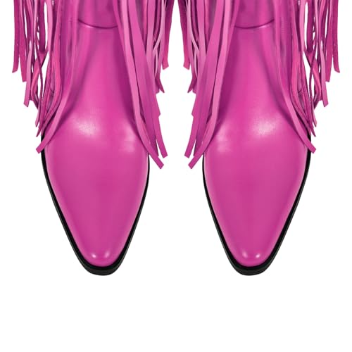 Image of richealnini Western Thigh High Cowboy Boots with Fringe Over Knee Wide Calf Cowgirl Boots