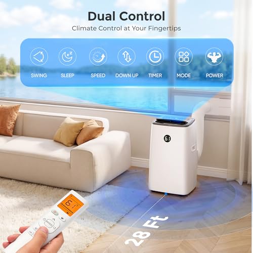 Image of 14000 BTU Portable Air Conditioner for Large Room up to 700 Sq. Ft, 3-in-1 Self-Evaporating AC with Fan & Dehumidifier, Floor Standing Portable AC Unit with Remote Control, Auto Swing, White