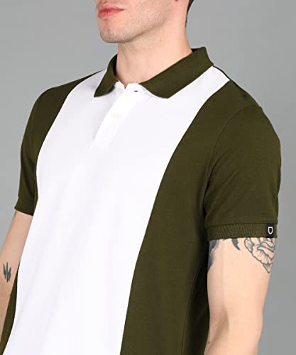 Image of Urbano Fashion Men's Colour-Block Slim Fit Half Sleeve Cotton Polo T-Shirt