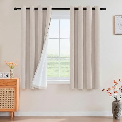 Image of PrinceDeco Blackout Curtains Linen Blended 54 Inch Long Room Darkening Black Out Curtains for Living Room with Natural Slubs & Grayish (Not Solid) Thermal Insulated Grommet 2 Panels,Heathered Natural