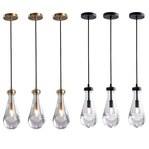 Ringrain Brass Pendant Lighting,6 Pack Kitchen Island Hanging Light Fixtures, Modern Art Raindrop Clear Solid Glass Chandelier For Dining Room For Porch, Corridor, Living Room #TOP13