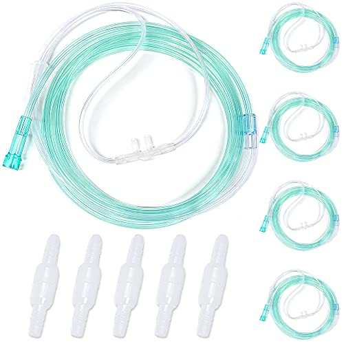 10 PCS Nasal Cannula Tubing for Oxygen, Includes 5PCS 7Ft Nasal Oxygen Cannula for Adult & 5PCS Oxygen Tubing Swivel Connector, Soft-Touch & Kink-Resistant, Standard Connector,7 Feets Tubing Length