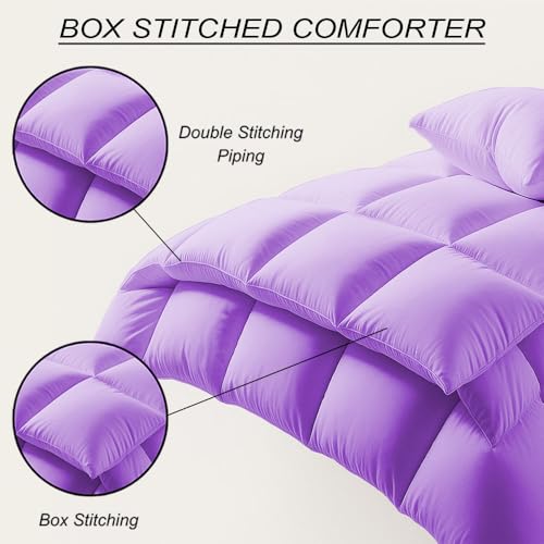 Image of Eastern King Size Comforter Set - All Season Down Alternative Bedding Comforter Set - Quilted Duvet Insert with Corner Tabs - Box Stitched Blanket - Breathable, Soft - Lavender