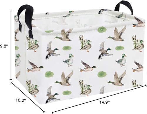 Image of Essme Rectangular Kids Baskets,Duck Storage Box,Cute Basket for Kids with Handles for Room Decor, Book Bins,Shelf Basket.(Green Duck