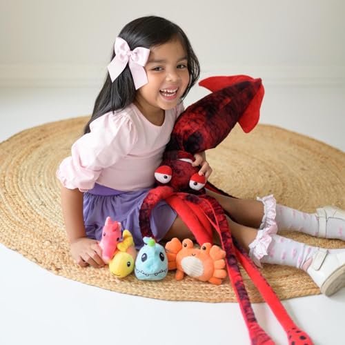 Image of Giant Squid Stuffed Animal with 4 Sea Animal Plush, Red, 41.3 inch