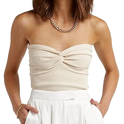 EFAN Women's Apricot Strapless Backless Twist Knot Crop Top Cover