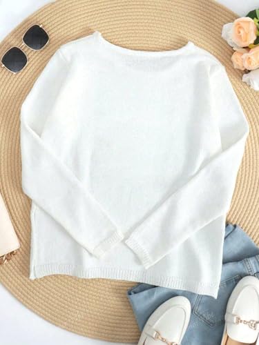 Image of Urchics Womens Casual Sweater Women's Casual Loose Letter Print Long Sleeve Knitted Pullover