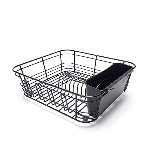 simplywire - Dish Drainer with Cutlery Basket and Glass Drying Hooks - Black Plastic Coated Steel - Image 2