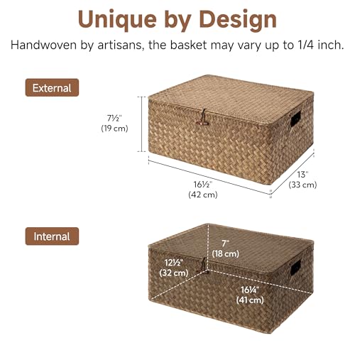 Image of StorageWorks Wicker Basket with Lid, Storage Baskets with Lids, Brown | Woven Baskets with Lids for Shelves, Wicker Storage Baskets with Lids, Lidded Baskets for Organizing, Extra Large, 1 Pack