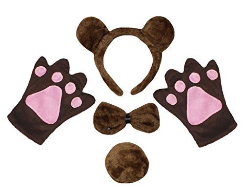 Petitebelle Porter le serre-tête noeud papillon queue gants 4pc Parti Costume pour adulte Taille unique marron Cover