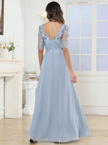 Mother of The Bride Dresses for Women Floor Length Half Sleeve Chiffon Lace Applique Wedding Guest Dress Formal Evening Gowns2
