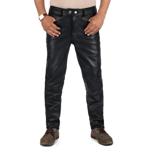 Laverapelle Men's Genuine Lambskin Leather Pants (Black, Leather Trousers) - 2304005