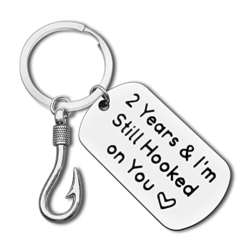 Dabihu 2 Years Anniversary Jewelry 2nd Year Anniversary Wedding Keychain Couple Keyring Fishing Lure for Men Fisherman Gifts for Husband Boyfriend Fishing Lovers Gift Valentines Birthday Present