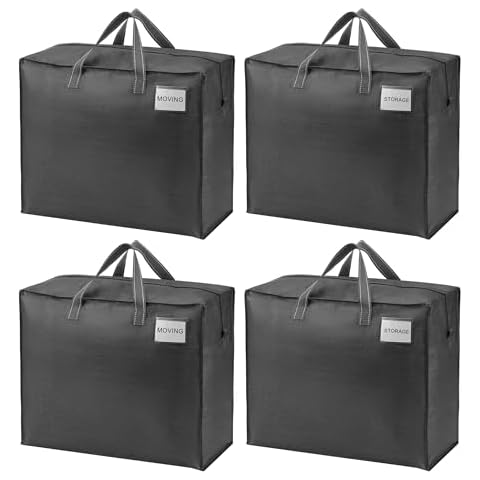 VENO 4 Pack Moving Bags, Christmas Storage Containers, Storage Totes, Zipper On Top, Sturdy, Storage Bags for Camping, Clothes, Bedding, Comforters, Pillows (22 Gallon Dark Gray, 4 Pack) Cover