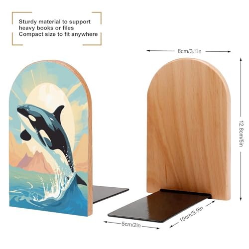 Sujetalibros para estantes de madera con diseño de orca resistente y bonito 3