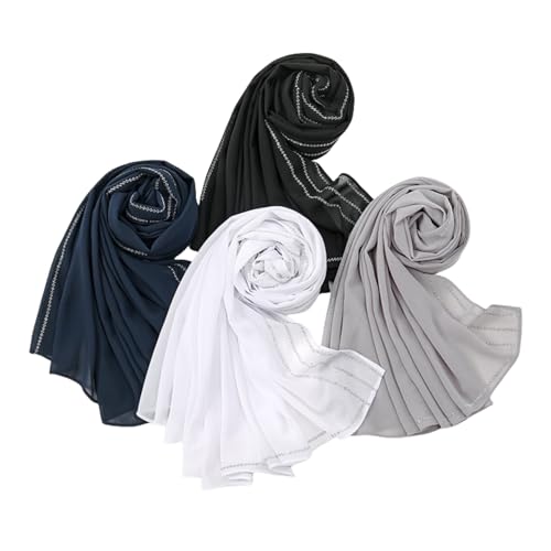 Bling Rhinestone Jersey Hijab for Women Silky Chiffon Long Scarf Fashion Glitter Muslim Hijab Head Wrap4