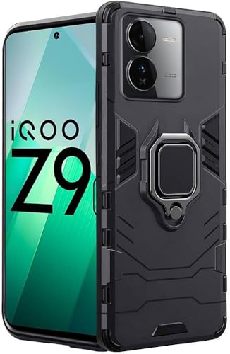 Image of A rtistque Armor Bumper Back Case Cover for iQOO Z9s 5G | Stylish Ring Holder & Inbuilt Stand | Shockproof TPU Protective Design | 360 Degree | iQOO Z9s 5G Back Cover - Black