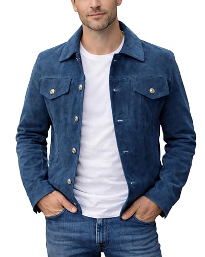 Image of LP-FACON Mens Western Style Trucker Suede Leather Jacket